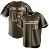 Custom Olive & Cream Vintage USA Flag Fan Baseball Jersey