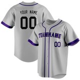 Custom Gray & Purple Colors Design Sports Baseball Jersey