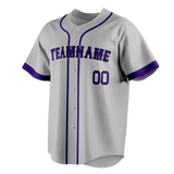 Custom Gray & Purple Colors Design Sports Baseball Jersey BB01CR030323