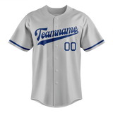 Custom Silver & Royal Blue Colors Design Sports Baseball Jersey BB01KCR040419