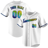 Custom White & Navy Blue Colors Design Sports Baseball Jersey BB01TBR040218