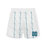 Custom White Teal Solid Color Basketball Shorts