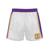 Custom White Purple Solid Color Basketball Shorts