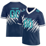 Custom Unisex Navy & Teal Pattern Football Jersey