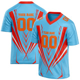 Custom Unisex Light Blue & Orange Pattern Football Jersey