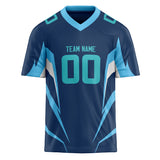 Custom Unisex Navy & Teal Pattern Football Jersey