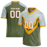 Custom Unisex Gray & Olive Green Pattern Football Jersey