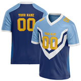 Custom Unisex Navy & Light Blue Pattern Football Jersey