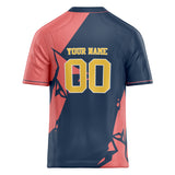 Custom Unisex Navy & Pink Pattern Football Jersey