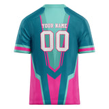 Custom Unisex Teal & Pink Pattern Football Jersey