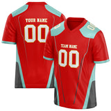 Custom Unisex Red & Light Blue Pattern Football Jersey