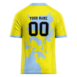 Custom Unisex Yellow & Light Blue Pattern Football Jersey