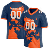 Custom Unisex Navy & Orange Pattern Football Jersey