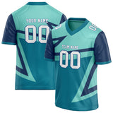 Custom Unisex Teal & Cyan Blue Pattern Football Jersey