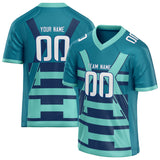 Custom Unisex Blue Green & Navy Pattern Football Jersey