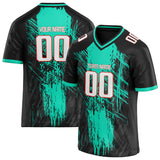 Custom Unisex Black & Teal Pattern Football Jersey