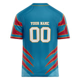 Custom Unisex Cyan Blue & Crimson Pattern Football Jersey