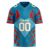 Custom Unisex Cyan Blue & Crimson Pattern Football Jersey