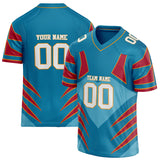 Custom Unisex Cyan Blue & Crimson Pattern Football Jersey