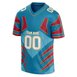 Custom Unisex Cyan Blue & Crimson Pattern Football Jersey