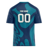 Custom Unisex Navy & Cyan Blue Pattern Football Jersey