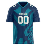 Custom Unisex Navy & Cyan Blue Pattern Football Jersey