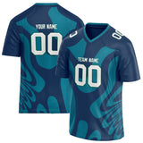 Custom Unisex Navy & Cyan Blue Pattern Football Jersey