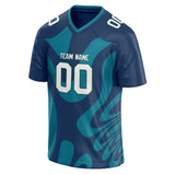 Custom Unisex Navy & Cyan Blue Pattern Football Jersey