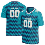 Custom Unisex Teal & Navy Pattern Football Jersey