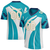 Custom Unisex Teal & White Pattern Football Jersey