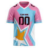 Custom Unisex Pink & Light Blue Pattern Football Jersey