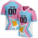 Custom Unisex Pink & Light Blue Pattern Football Jersey