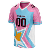 Custom Unisex Pink & Light Blue Pattern Football Jersey