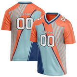 Custom Unisex Orange & Light Blue Pattern Football Jersey