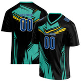 Custom Unisex Black & Teal Pattern Football Jersey