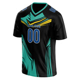 Custom Unisex Black & Teal Pattern Football Jersey