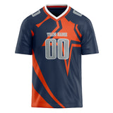 Custom Unisex Navy & Orange Pattern Football Jersey