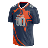 Custom Unisex Navy & Orange Pattern Football Jersey