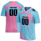 Custom Unisex Light Blue & Pink Pattern Football Jersey