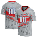 Custom Unisex Gray & Red Pattern Football Jersey