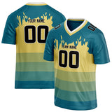 Custom Unisex Cyan Blue & Yellow Pattern Football Jersey