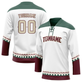 Custom White & Dark Aqua Colors Design Sports Hockey Jersey