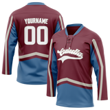 Custom Maroon & Dark Aqua Colors Design Sports Hockey Jersey