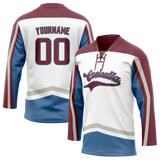 Custom White & Dark Aqua Colors Design Sports Hockey Jersey HK01CA020216