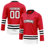 Custom Red & White Colors Design Sports Hockey Jersey