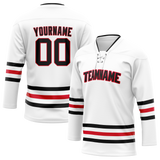 Custom White & Red Colors Design Sports Hockey Jersey