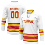 Custom White & Red Colors Design Sports Hockey Jersey