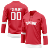 Custom Red & White Colors Design Sports Hockey Jersey