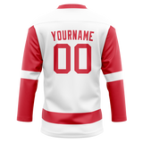 Custom White & Red Colors Design Sports Hockey Jersey HK01DRW020209