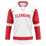 Custom White & Red Colors Design Sports Hockey Jersey HK01DRW020209